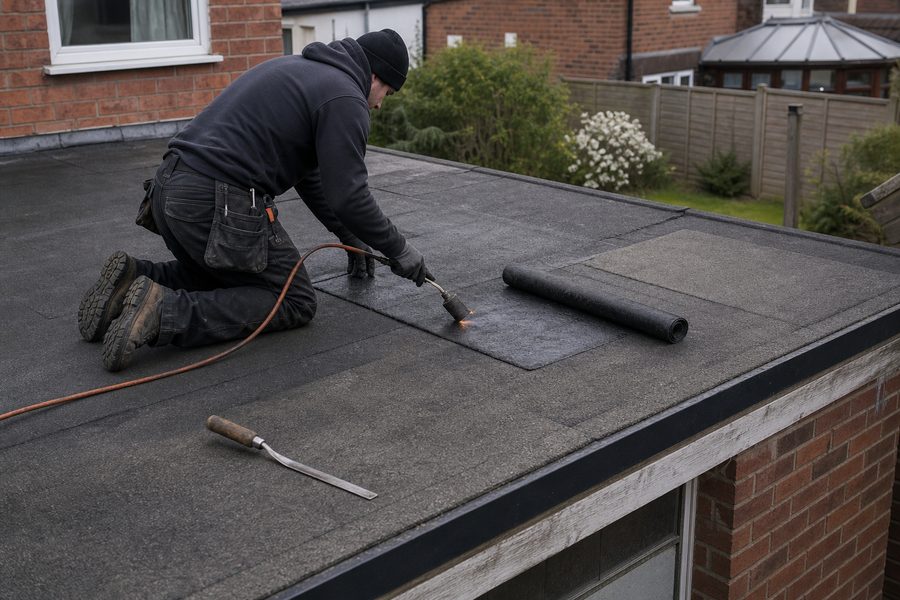 Felt roof repair in Ormskirk Blistered and split felt flat roof on an Ormskirk garage