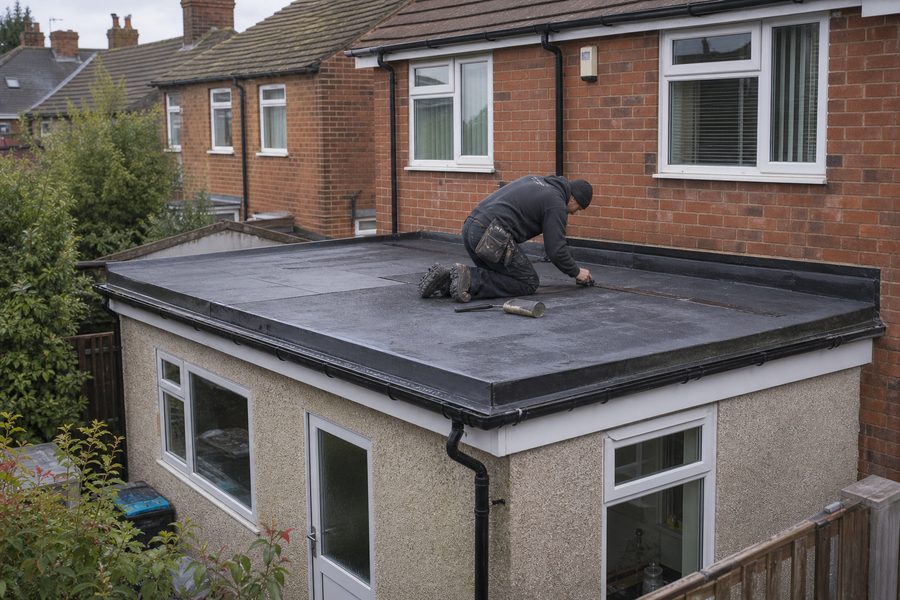 Flat roof repair on an Ormskirk extension Flat felt and rubber roof on an Ormskirk rear extension