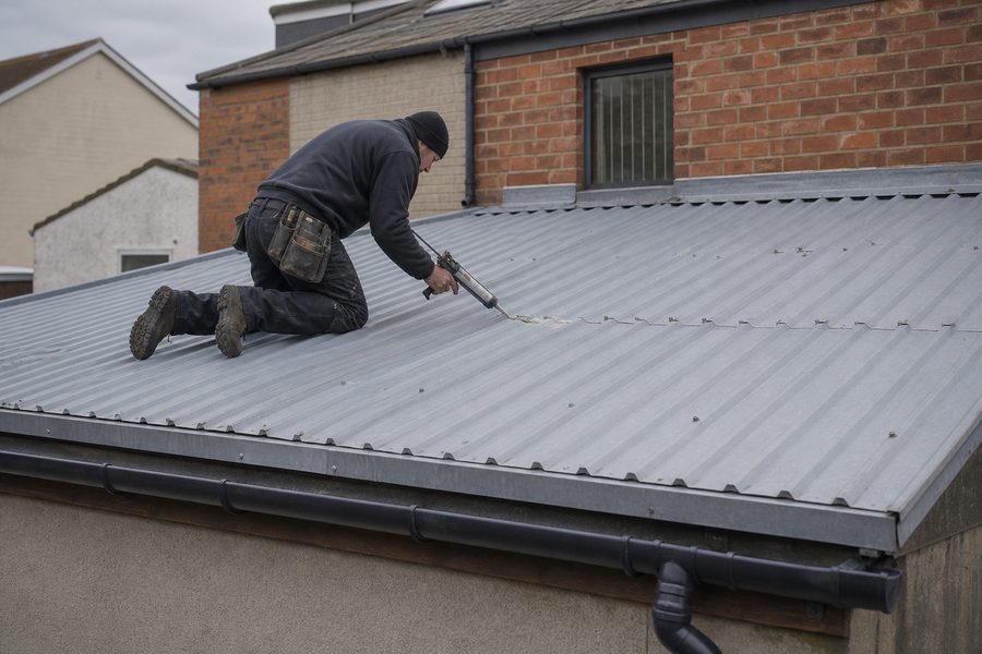 Metal roof repair in Ormskirk Corrugated metal sheet roof on an Ormskirk outbuilding