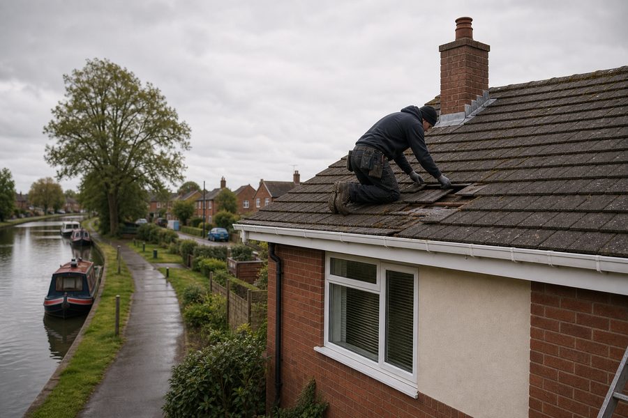 Canalside and estate rooflines in Burscough near Ormskirk